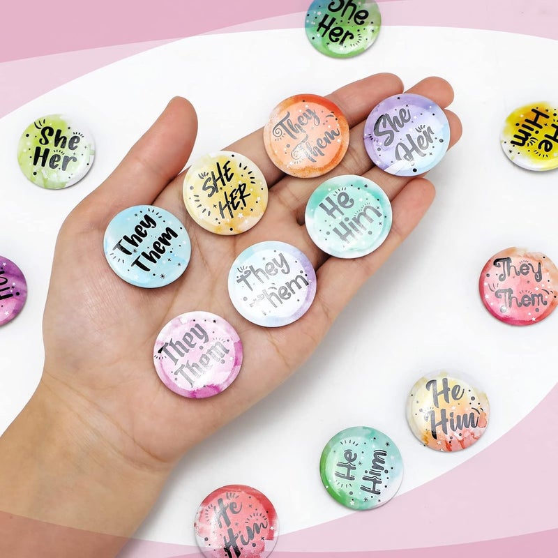 Dingion 120 Pcs Pronoun Badges Pins Gender Identity Pins Round They Them Pronoun Pin Buttons for Shirts Clothes(Classic Style) - Image 4
